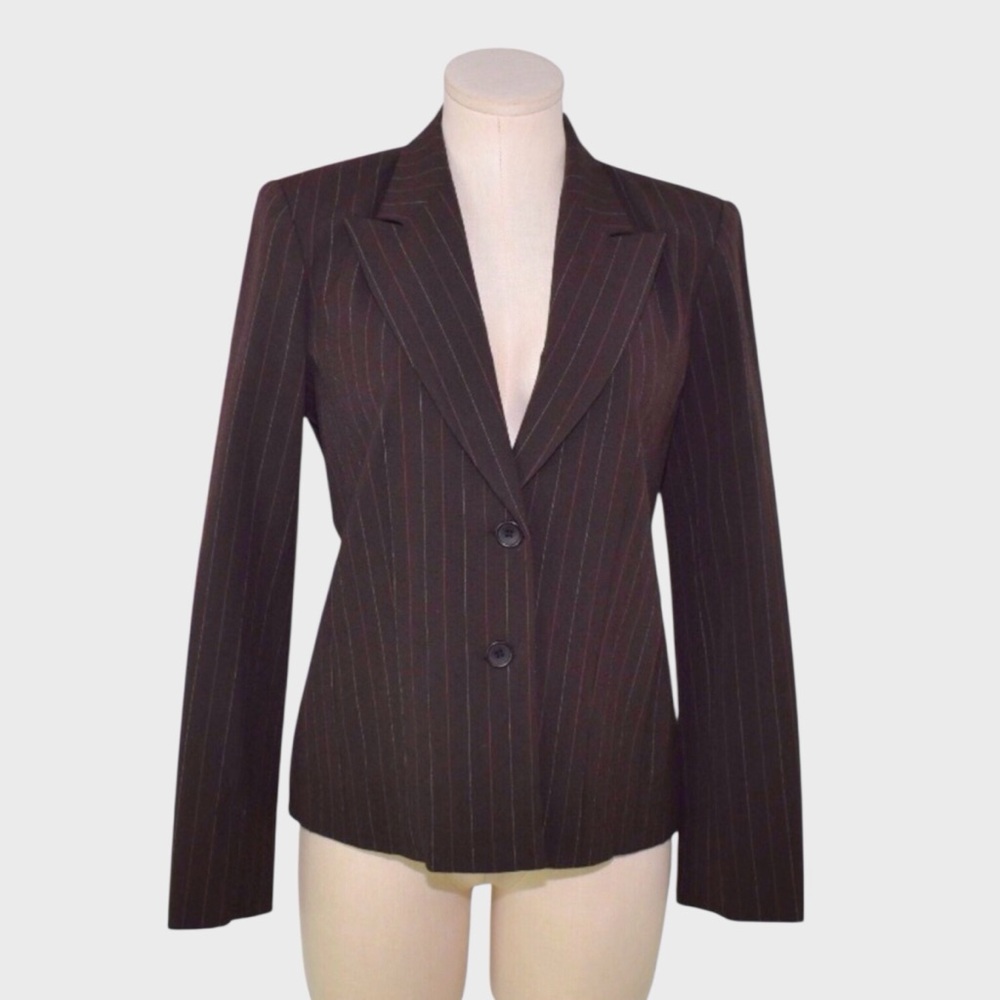 Rafaella Petites Brown Pinstripe Blazer Jacket